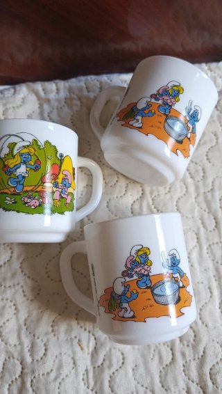 3 Tazas Vintage Arcopal Pitufos