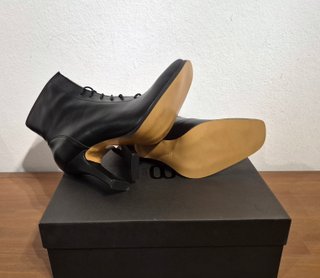Stivaletti in pelle con lacci, tacco, nero, n.40