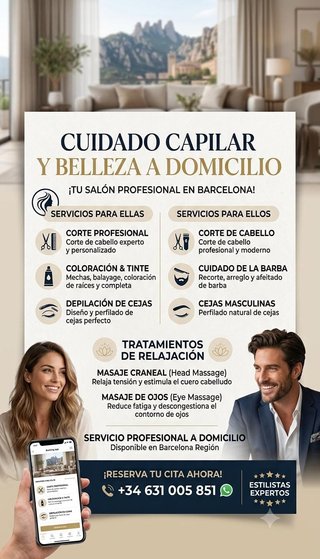 Peluquero a domicilio. Masaje craneal. Barcelona
