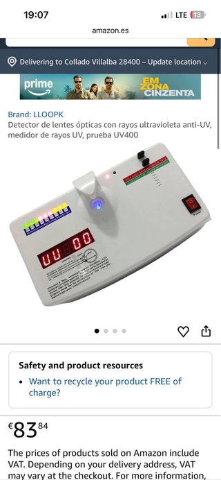 Medidor UV400 Lentes Gafas Sol Óptica Profesional