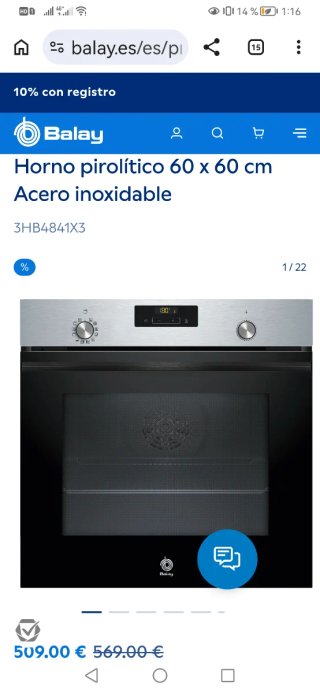 Horno Balay  Pirolítico 60cm con touch control