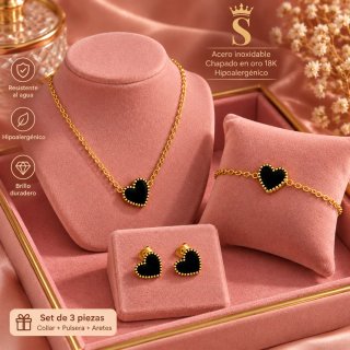 Juego 3pz Joyas Corazón Acero Inox 18K