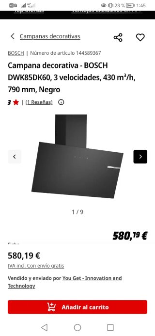 Campana Decorativa Bosch 80cm Negra