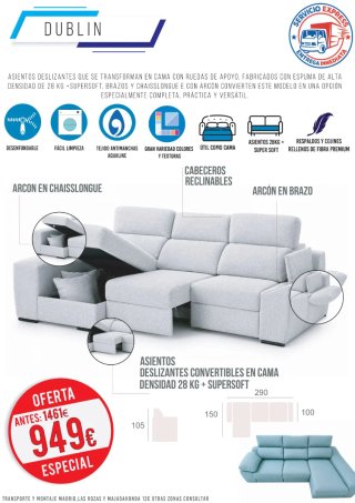 Sofá Chaise Longue con Arcón y Cama