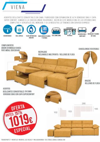 Sofá Chaise Longue con Arcón y Cama