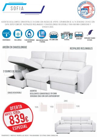 Sofá Chaise Longue con Arcón y Cama