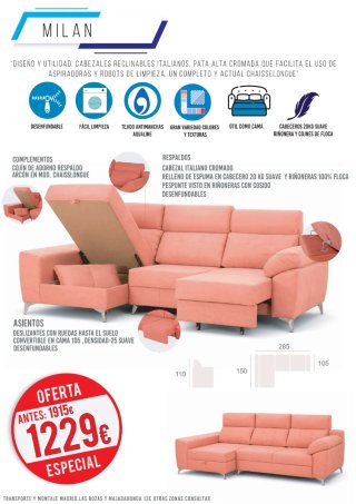 Sofá Chaise Longue con Arcón y Cama