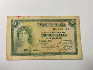 Lote 5 Billetes antiguos 100, 50, 25 y 5 pesetas