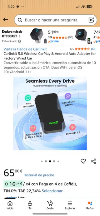 Adaptador Carlinkit 5.0 Wireless CarPlay/Android
