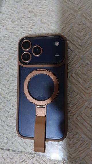 iPhone 17 Pro Max Azul con Aro Rose Gold