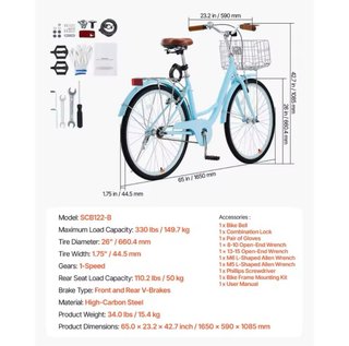 Bicicleta de Paseo Vevor Azul Claro