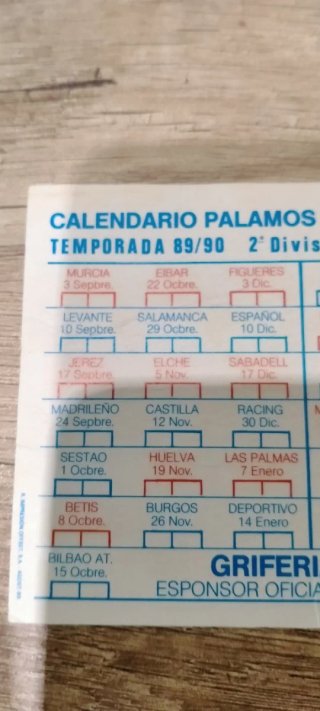 Calendario Palamos C.F. Temporada 89/90