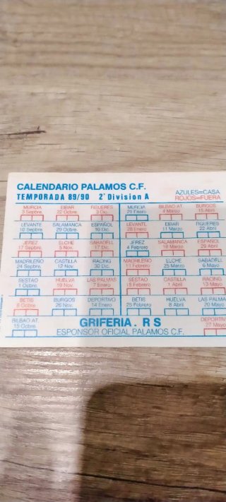 Calendario Palamos C.F. Temporada 89/90