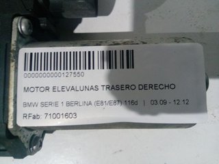 MOTOR ELEVALUNAS TRASERO DERECHO BMW SERIE 1 BERLINA (E81/E87) 116d
