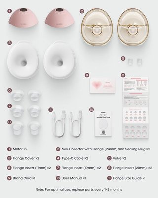 NULIIE JoyFlow Pro sacaleches 2pack 6 insert Rosa