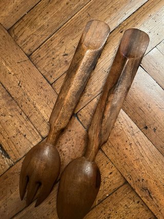 Cuchara y Tenedor de Madera Tallada