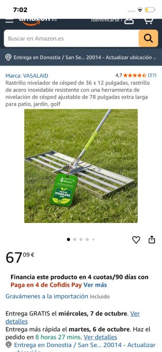 Rastrillo nivelador césped VASALAID 36x12