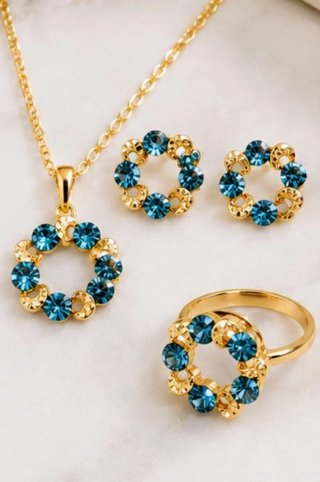 Conjunto de Joyas Dorado con Piedras Azules