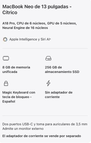Macbook Neo Cítrico 8GB RAM / 256GB