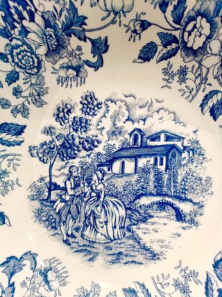 Ensaladera/Frutero Vintage Inglés Azul y Blanco