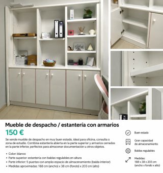 Mueble de Oficina Blanco con Estantería