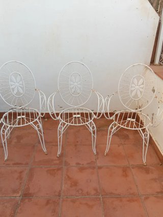 Set de 3 Sillas de Forja Blancas