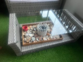 Mesa de jardín cristal y ratán