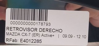 RETROVISOR DERECHO MAZDA CX-7 (ER) Active+