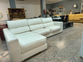 Sofá Cheslong de Piel Blanco
