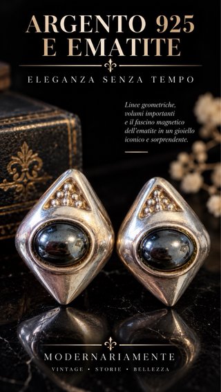 Orecchini argento massiccio e ematite clip vintage