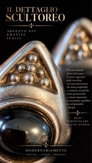 Orecchini argento massiccio e ematite clip vintage