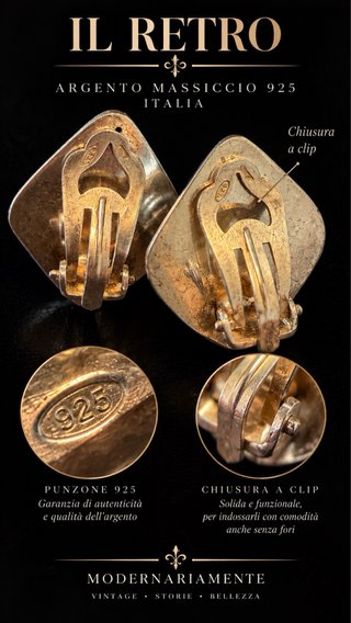 Orecchini argento massiccio e ematite clip vintage