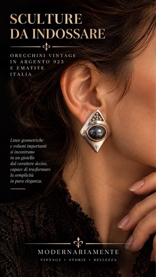 Orecchini argento massiccio e ematite clip vintage