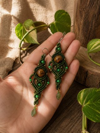 Conjunto en macramé pendientes y collar/tiara
