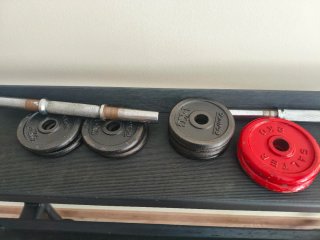 Barra y discos de pesas 16 kg