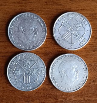 4 Monedas 100 Pesetas Plata Franco 1966