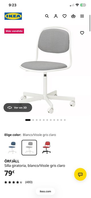 Silla de escritorio infantil azul y blanca