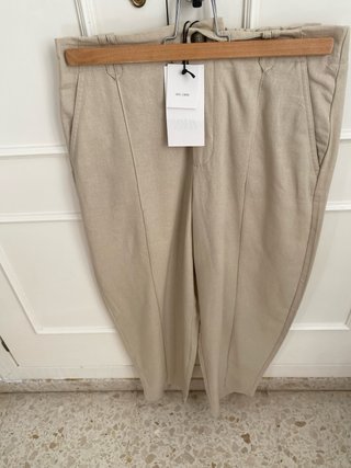 Pantalón Zara Lino Beige Talla M