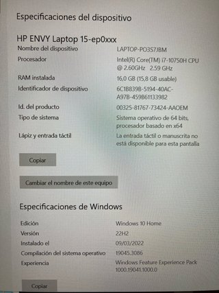Portátil HP Envy 15-ep0002ns Plata