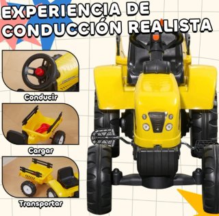 Tractor infantil amarillo con remolque