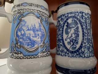 Set 2 Bicchieri da Birra in Ceramica con Dettagli in Vetro e Metallo