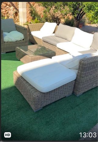 Conjunto Sofá Exterior Mimbre y Cristal