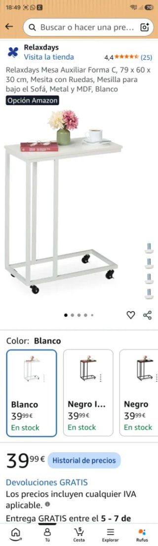 Mesa auxiliar blanca patas metálicas