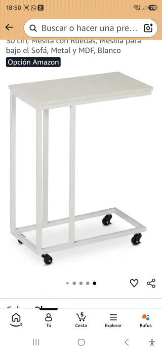 Mesa auxiliar blanca patas metálicas
