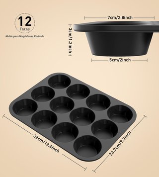 Ankway Molde Magdalenas para 12 Magdalenas, Bandejas para Hornear Muffin con marco de metal para Muf