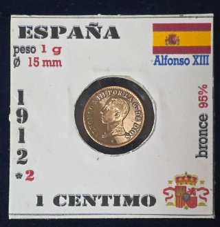 Alfonso XIII 1 Ctmo 1912 *2 cobre