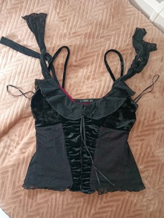 Top Corsé Fiesta Encaje y Terciopelo Negro