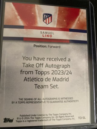 Tarjeta Samuel Lino Autografiada 09/50