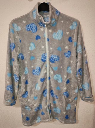 Bata de Pijama Gris con Corazones Talla M
