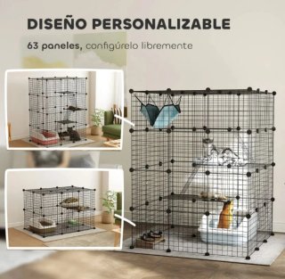 Jaula para gatos modular negra